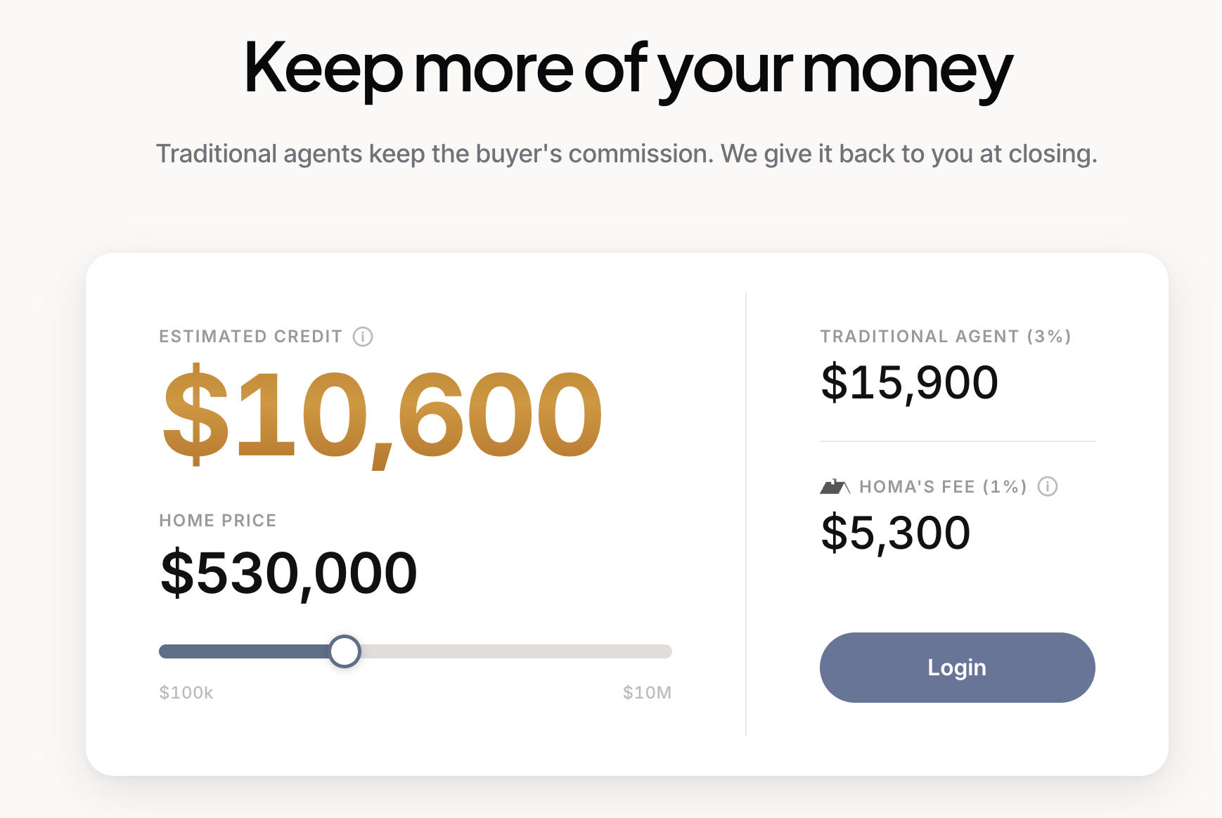 Homa commission credit calculator screenshot