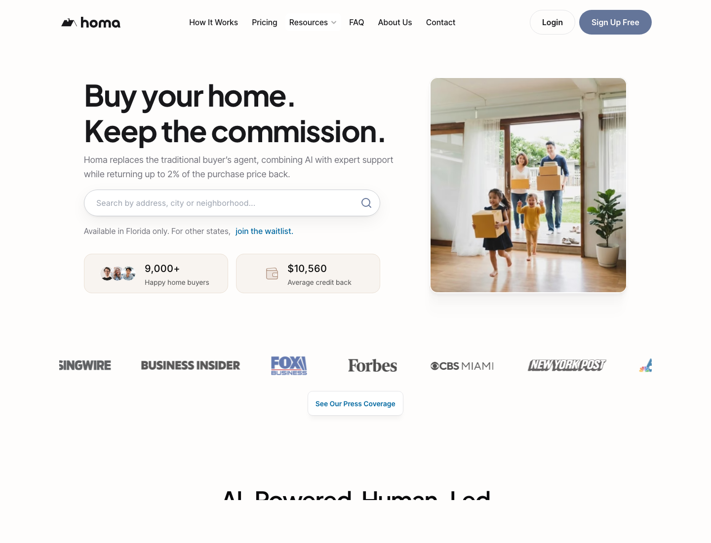 Homa homepage screenshot